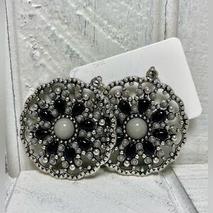 Paparazzi Jewelry Floral Design Earrings Silver, Black And Gray Dangle Style